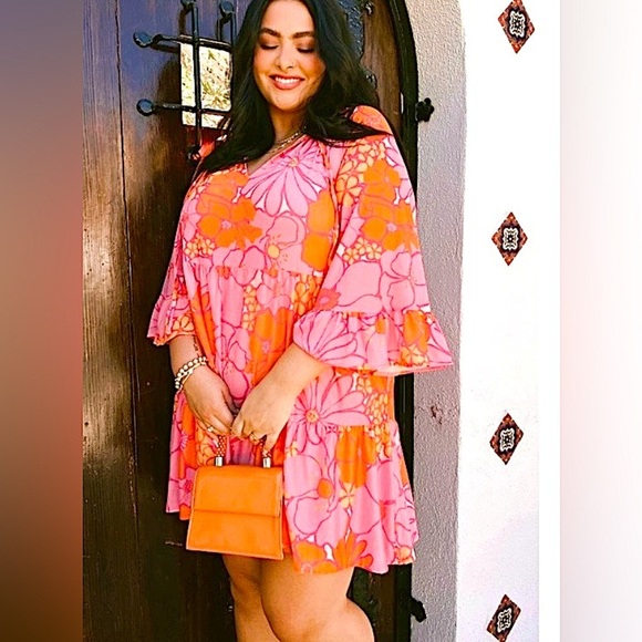 Show Me Your MuMu Viola 70s Groovy Mesh Floral Mini Dress Dopamine Like New - Picture 1 of 12